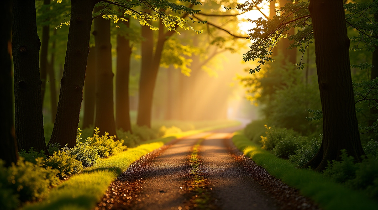 Native hazel woodland forest in Clare with natural pathways and dappled sunlight
